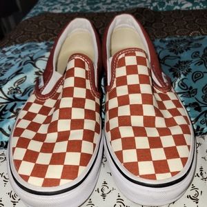 Burgandy checkered vans , size 7 women